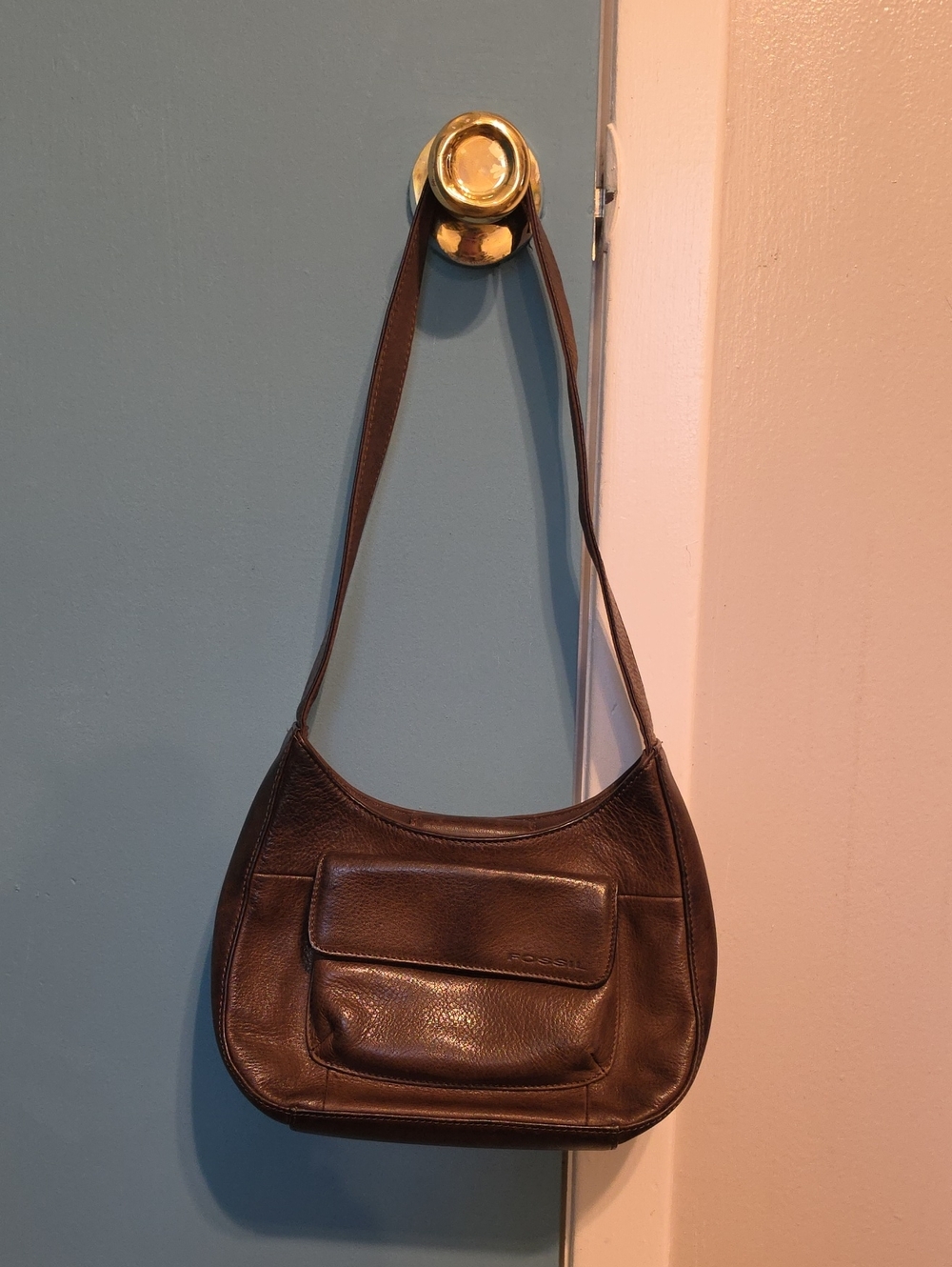 Fossil Dark Brown Leather Shoulder Hobo Bag